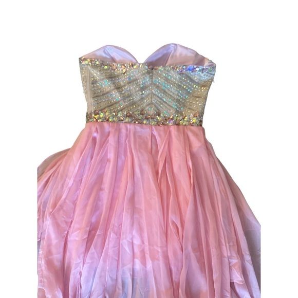 Sherri Hill by Sadie Robertson Strapless high-low Pink Formal Dress w/crystals. - Picture 4 of 7